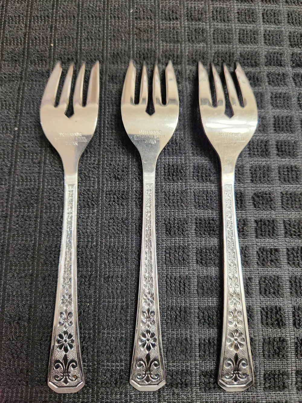 3 Japanese 1960s Flower Floral Interpur Florenz Stainless Steel Dinner Forks